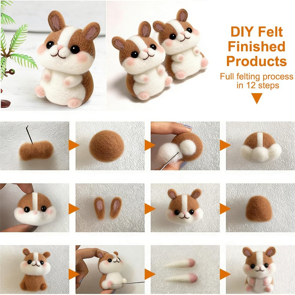 Ainiv 18 Pcs Needle Felting Wool, 9 Colors x 2 Packs Wool Roving, Brown