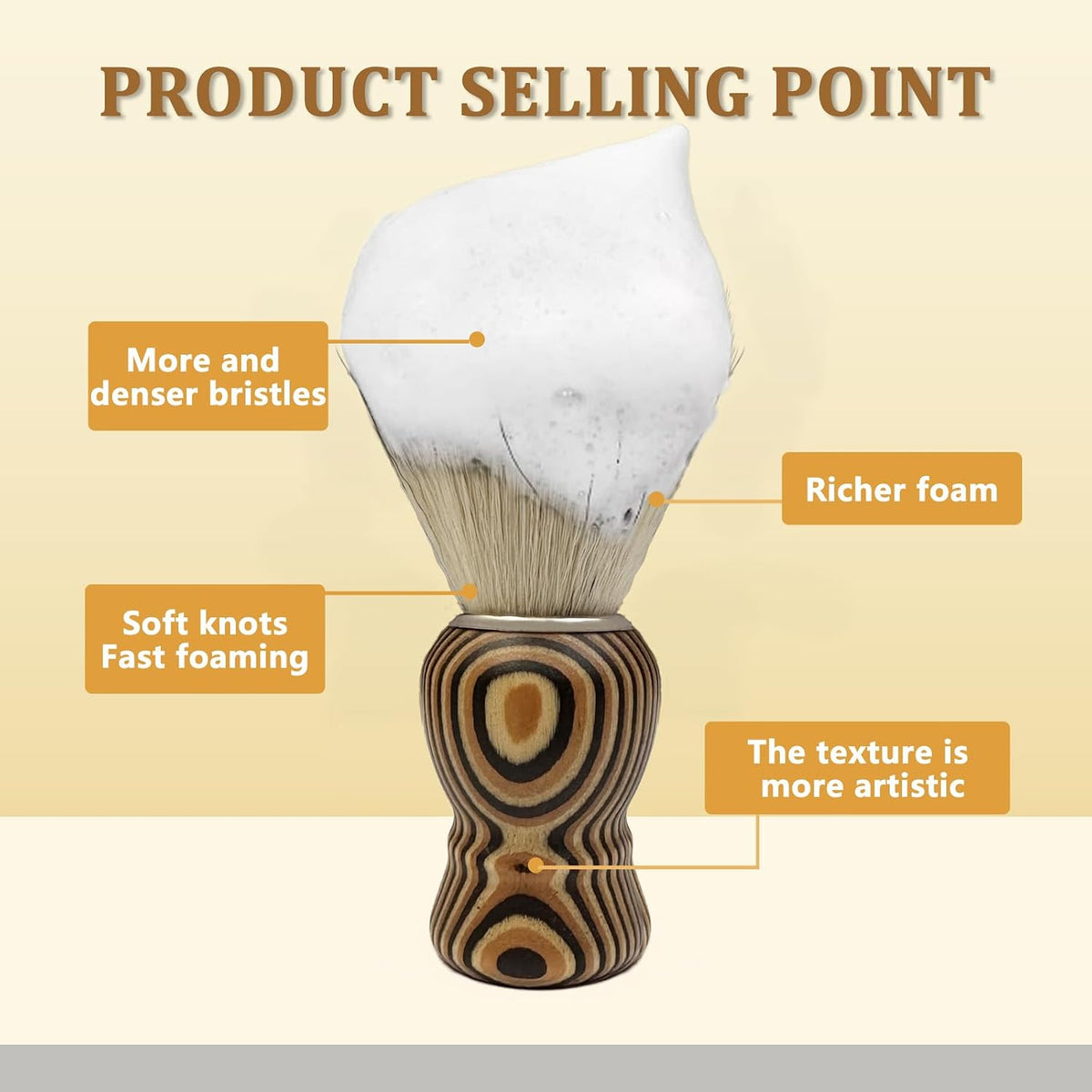 KIKC Hand Crafted Pure Badger Shaving Brush for Wet Shave, Soft Bristle, Art Annual Ring Wood Handle, Best Gift for Bearded Man