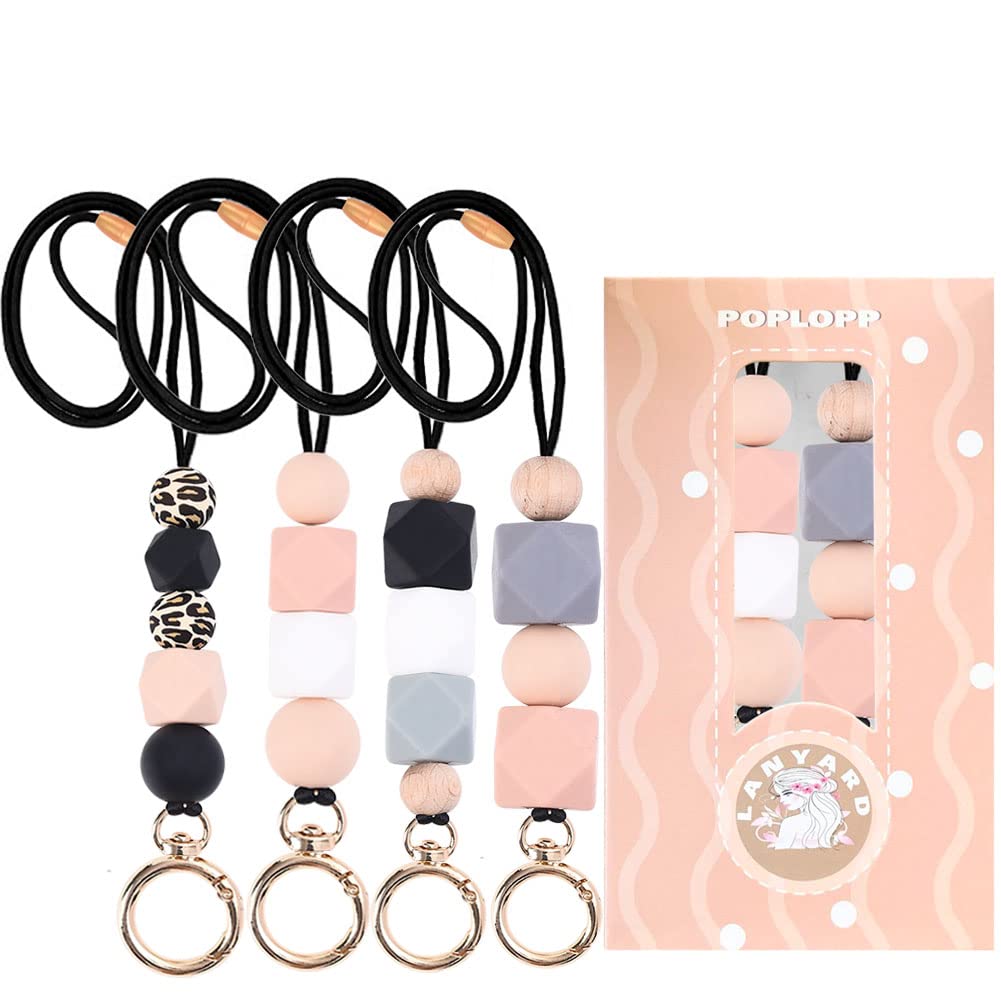 Teacher Lanyards for ID Badges and Keys, Cute Silicone Beaded Lanyard