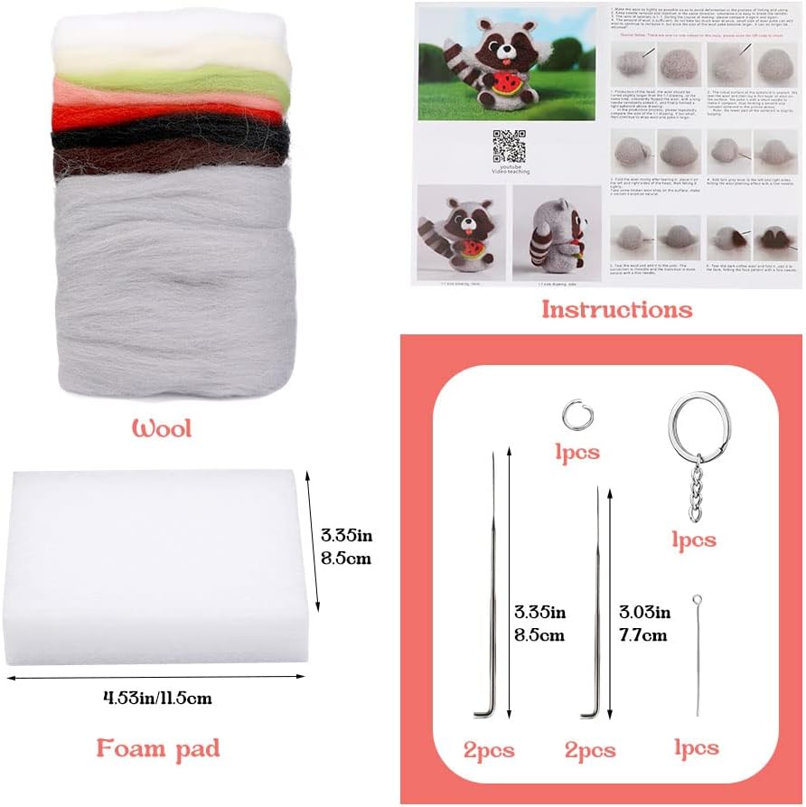 JUPEAN Needle Felting Kits for Beginners Adult Wool Felting kit Raccoon