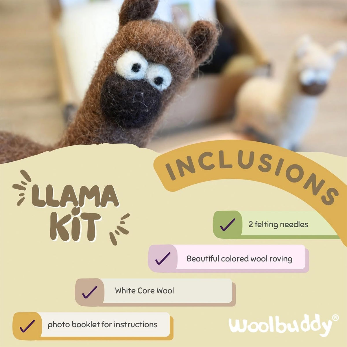 Woolbuddy Needle Felting Starter Kit (Llama) for Beginner & Adult with Tool