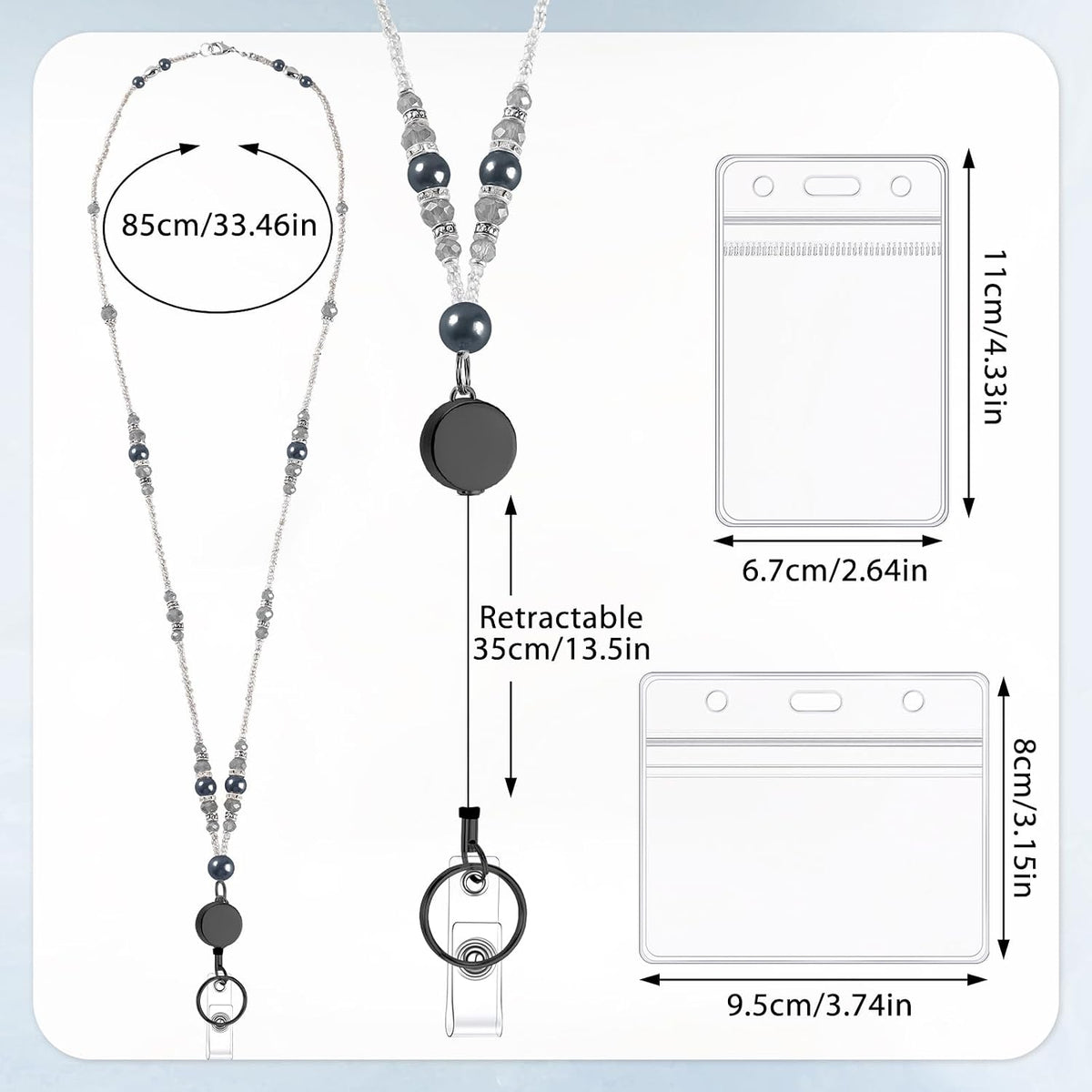 Beaded Teacher Lanyard with Retractable Badge Reel, Black