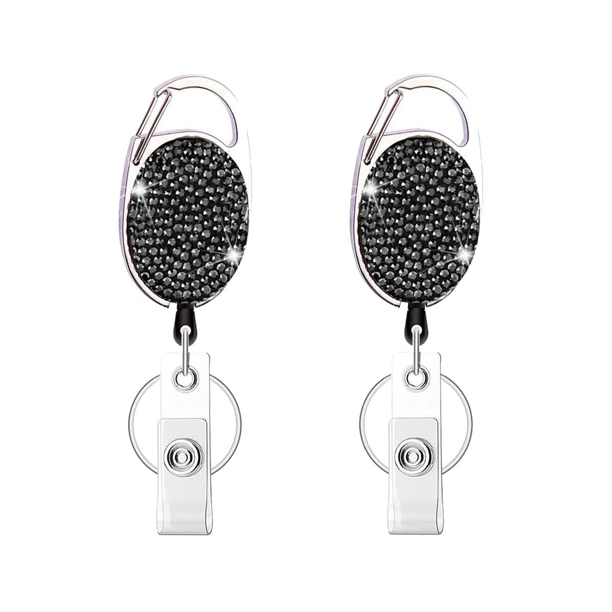 Glittery Retractable Badge Holder Reels with Belt Clip & Key Ring 6-Pack