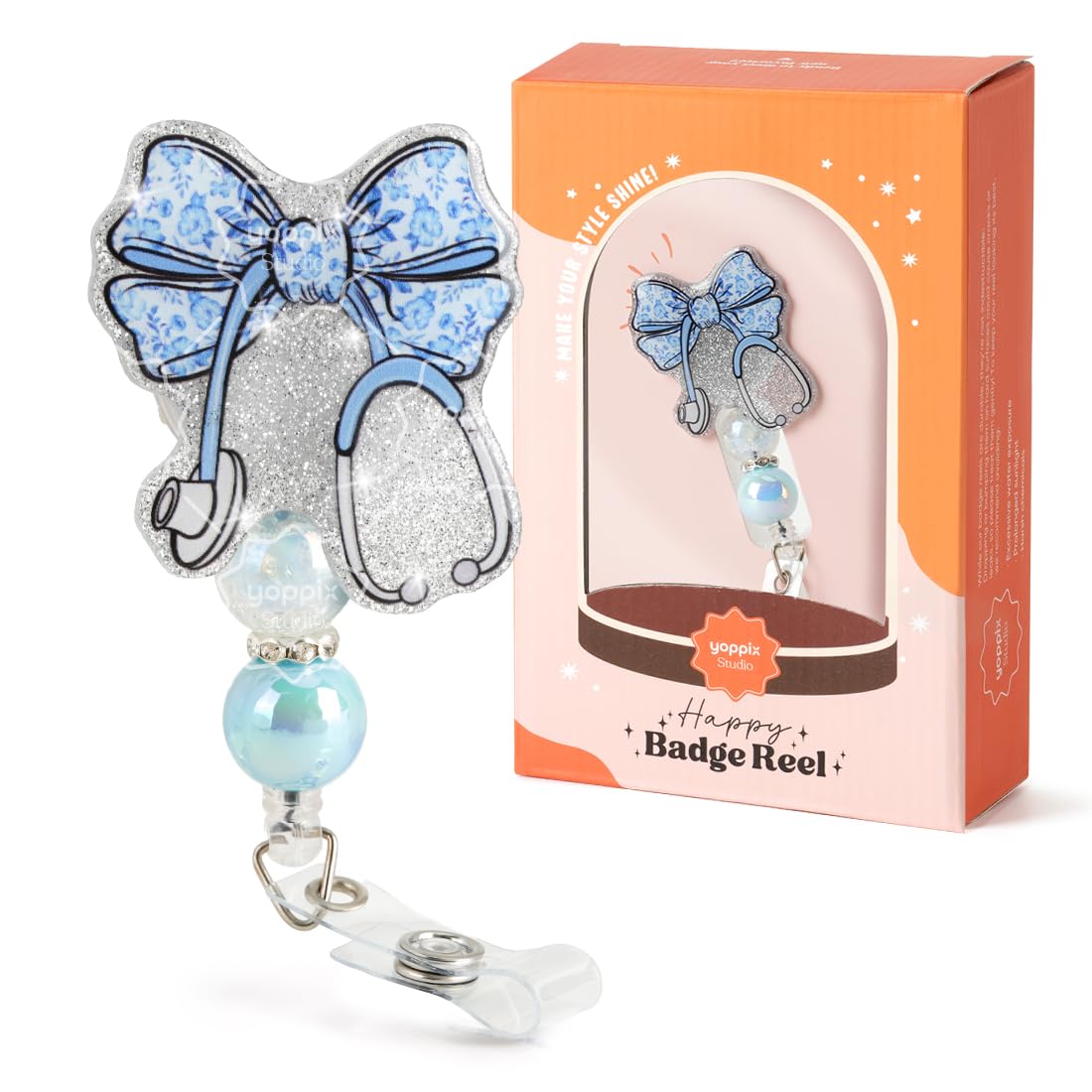 YOPPIX Halloween Badge Reel, The IV Ghost Sparkly Glitter Retractable Badge Reel for Nurses RN EN Doctor Paramedic Teachers Medical Office Womens