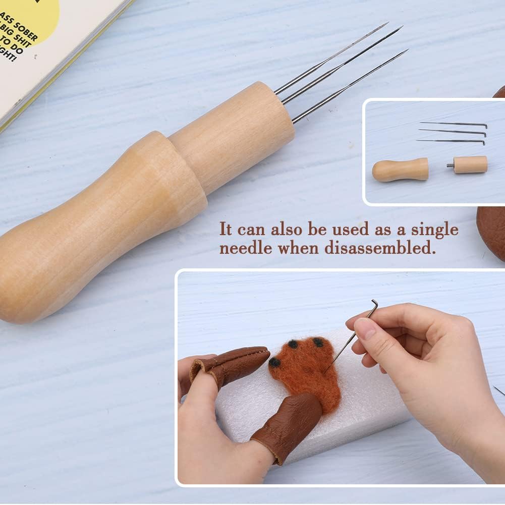 Mayboos Needle Felting Needles, 3 Needles with Wooden Holder