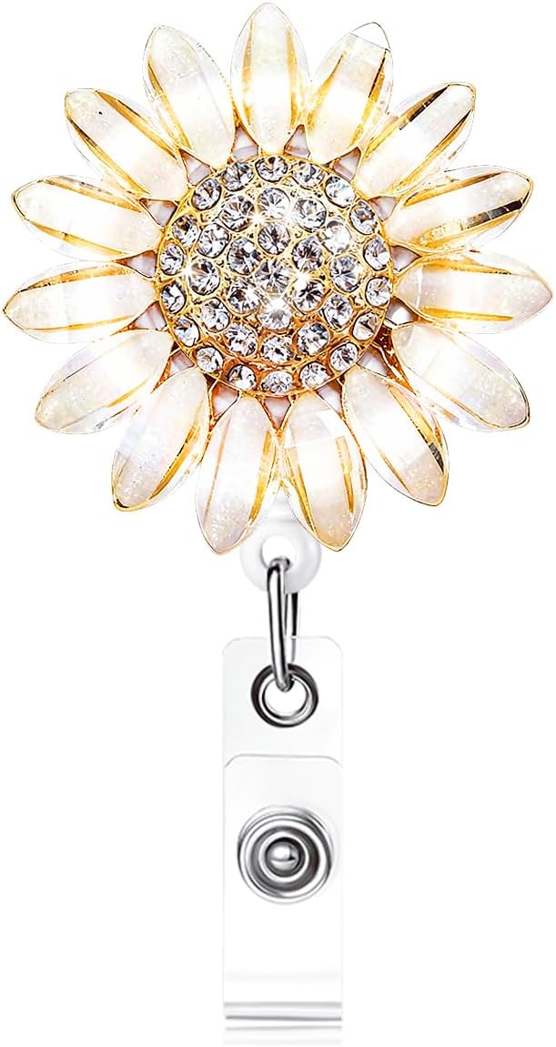 Flower ID Badge Holders Retractable with Alligator Clip, Name Badge Clips Retractable, Nurse Badge Reel Bling