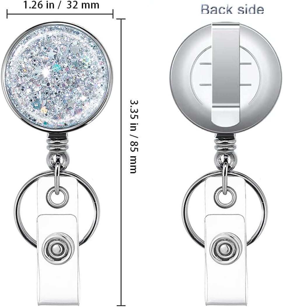 Glittery Retractable Badge Holder Reels with Belt Clip & Key Ring 6-Pack