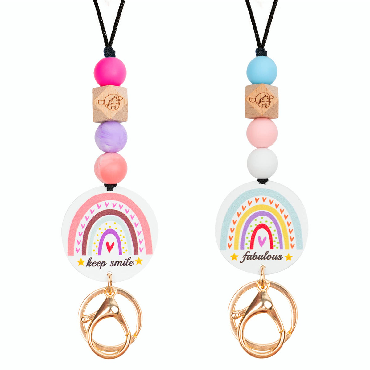 3PCS Teacher Breakaway Lanyards for Id Badges and Keys, Beaded Cute Badge Lanyards for Women Soft Nurse Necklace Boho Lanyards Fashion Silicone Bead Lanyard