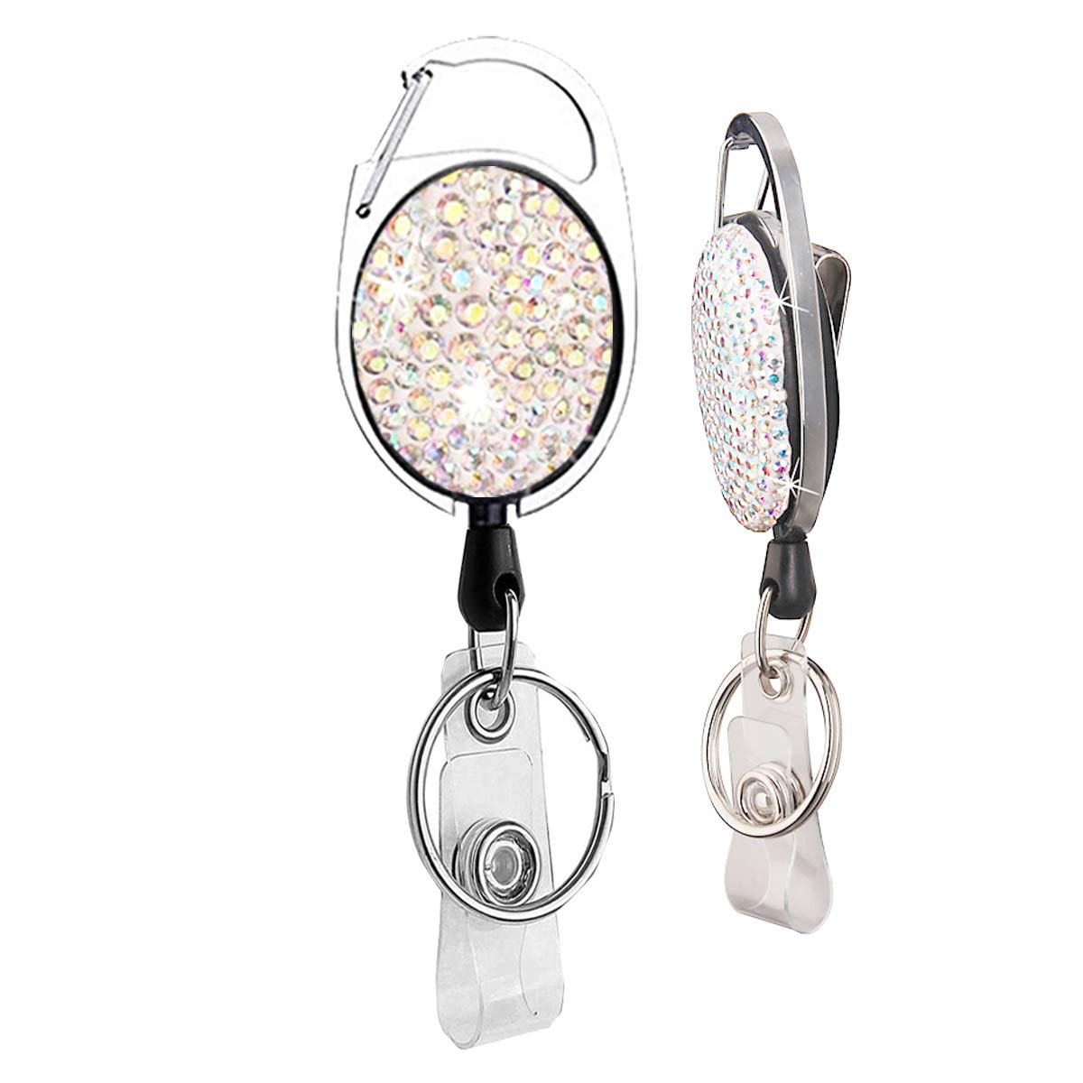 Glittery Retractable Badge Holder Reels with Belt Clip & Key Ring 6-Pack
