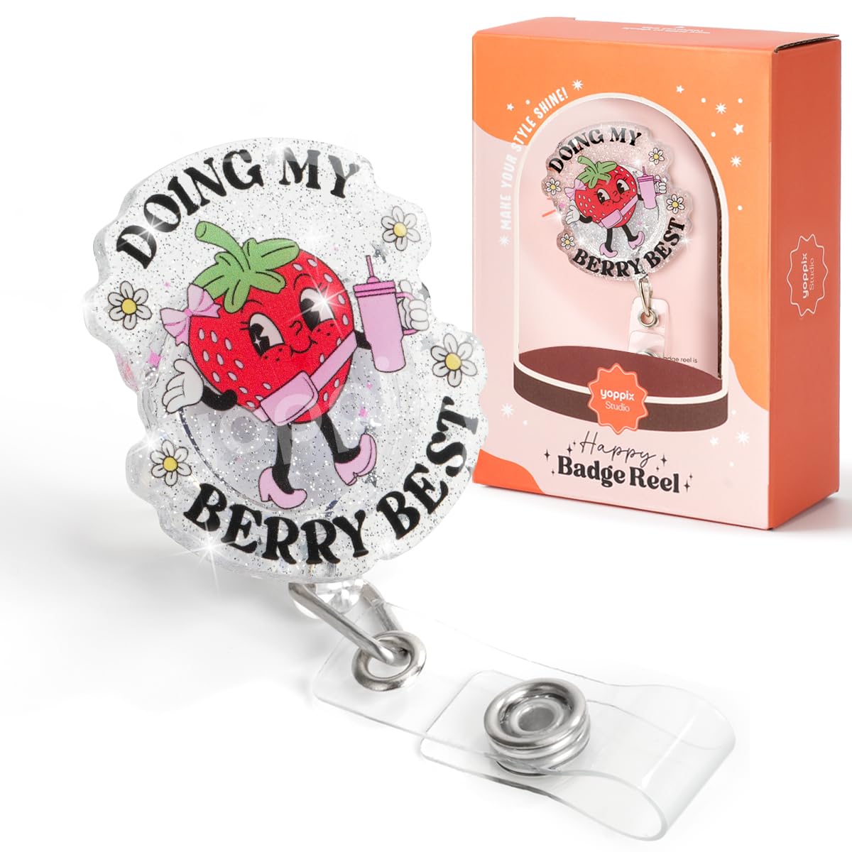 YOPPIX Halloween Badge Reel, The IV Ghost Sparkly Glitter Retractable Badge Reel for Nurses RN EN Doctor Paramedic Teachers Medical Office Womens