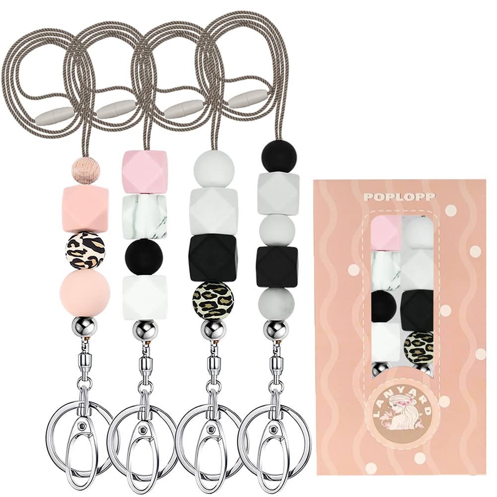 Teacher Lanyards for ID Badges and Keys, Cute Silicone Beaded Lanyard