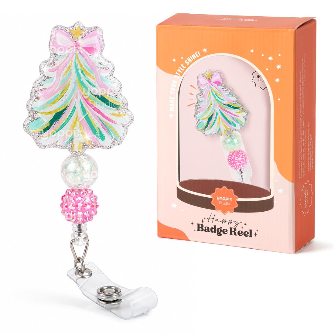 YOPPIX Halloween Badge Reel, The IV Ghost Sparkly Glitter Retractable Badge Reel for Nurses RN EN Doctor Paramedic Teachers Medical Office Womens