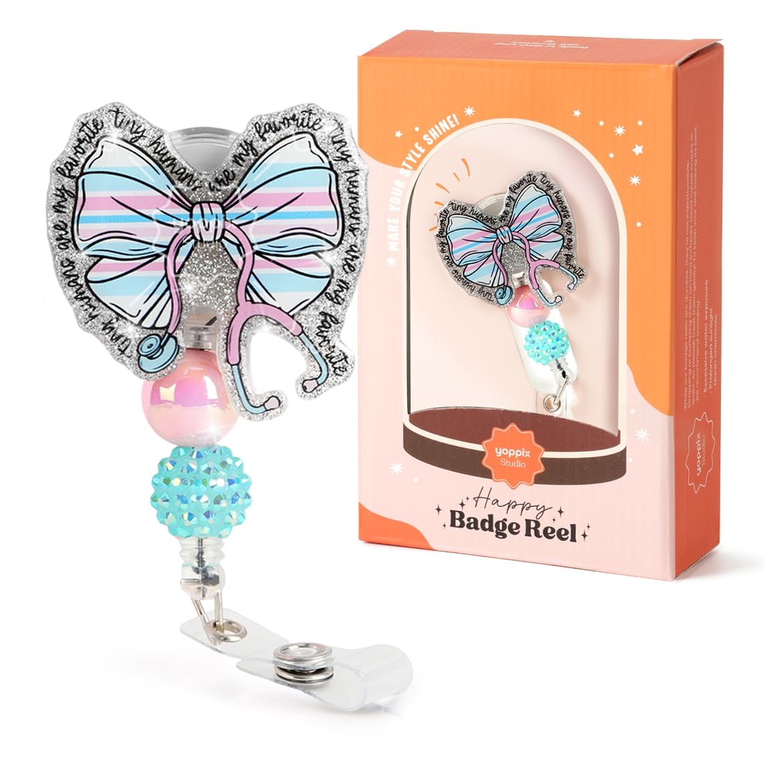 YOPPIX Halloween Badge Reel, Pumpkin Ghost Sparkly Glitter Retractable Badge Reel for Nurses RN EN Doctor Paramedic Teachers Medical Office Womens