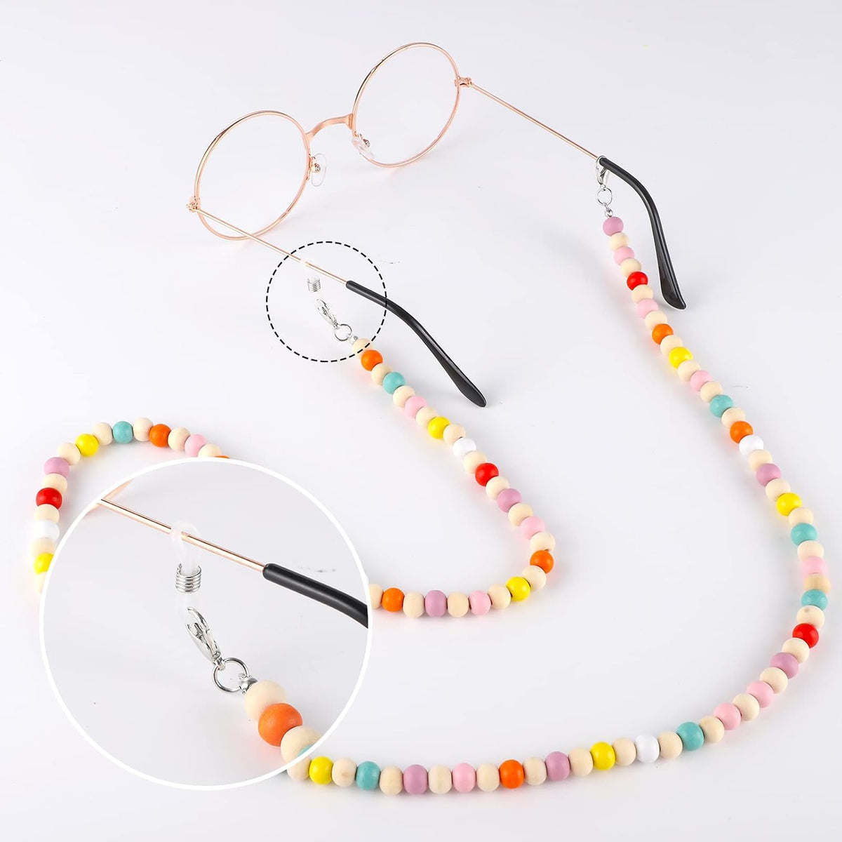 Wooden Beaded Teacher Lanyard Set with Id Holder and Glasses Chain