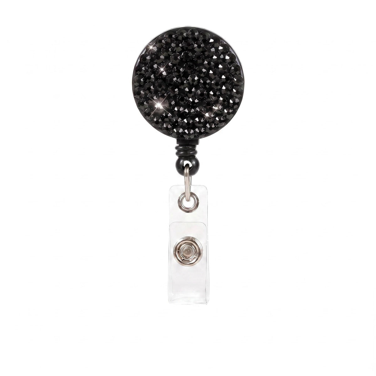Fashion Premium Retractable Crystal Neck Lanyard,Retractable Bling ID Name Badge Holder,Portable Rhinestone Work Badge Reel Clip for Nurse,Doctor,Teacher(Black)