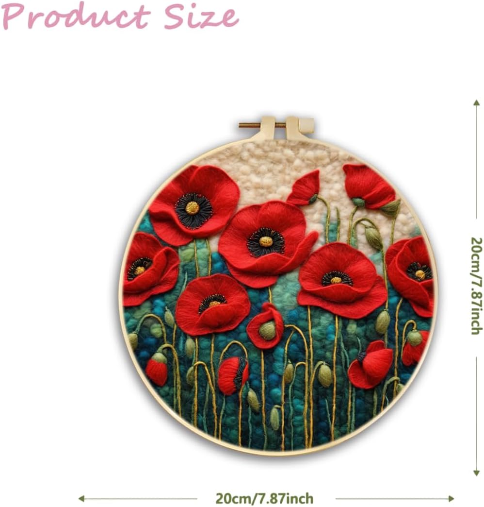 CaptainCrafts Needle Felting Kit for Adults Bright Poppy Flowers Pattern