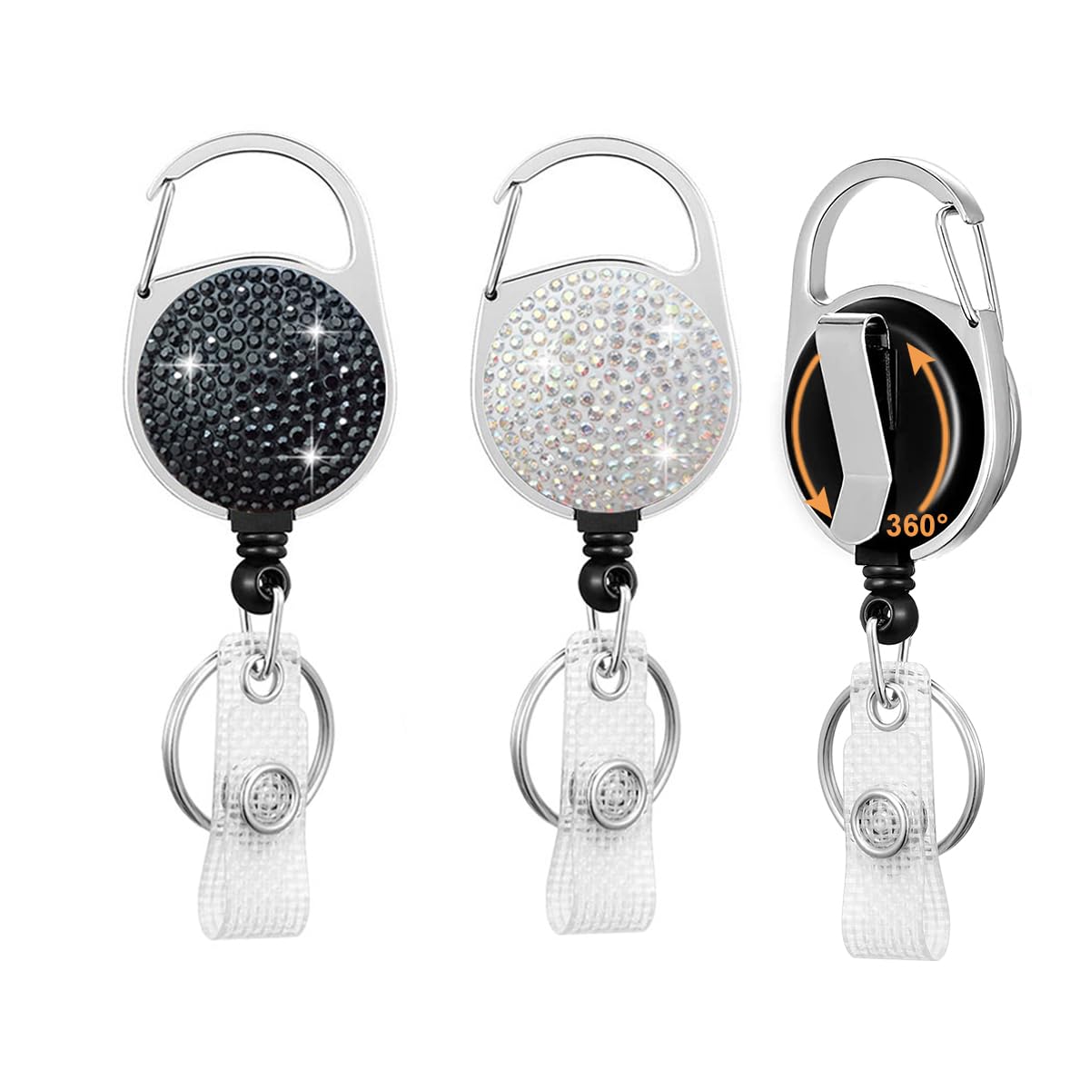 Glittery Retractable Badge Holder Reels with Belt Clip & Key Ring 6-Pack