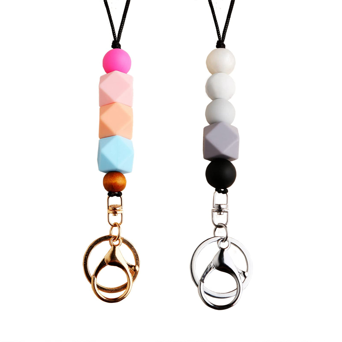 3PCS Teacher Breakaway Lanyards for Id Badges and Keys, Beaded Cute Badge Lanyards for Women Soft Nurse Necklace Boho Lanyards Fashion Silicone Bead Lanyard