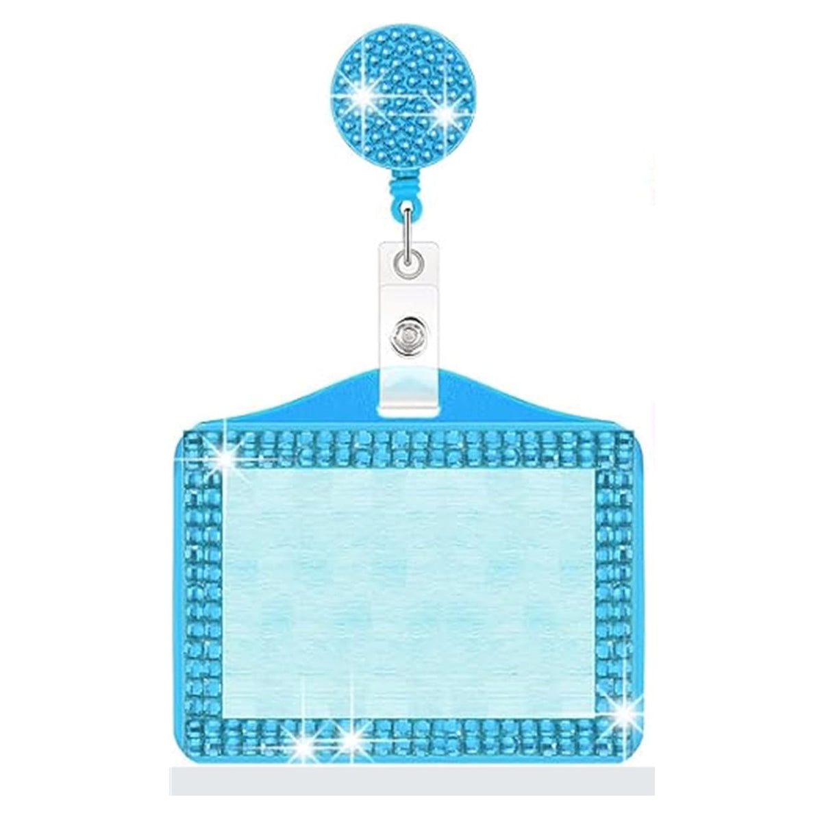 Fashion Premium Baby Pink Crystal Neck Lanyard,Retractable Bling ID Name Badge Holder,Portable Rhinestone Work Badge Reel Clip for Nurse,Teacher,Women,Doctor(Horizotal Card Holder)