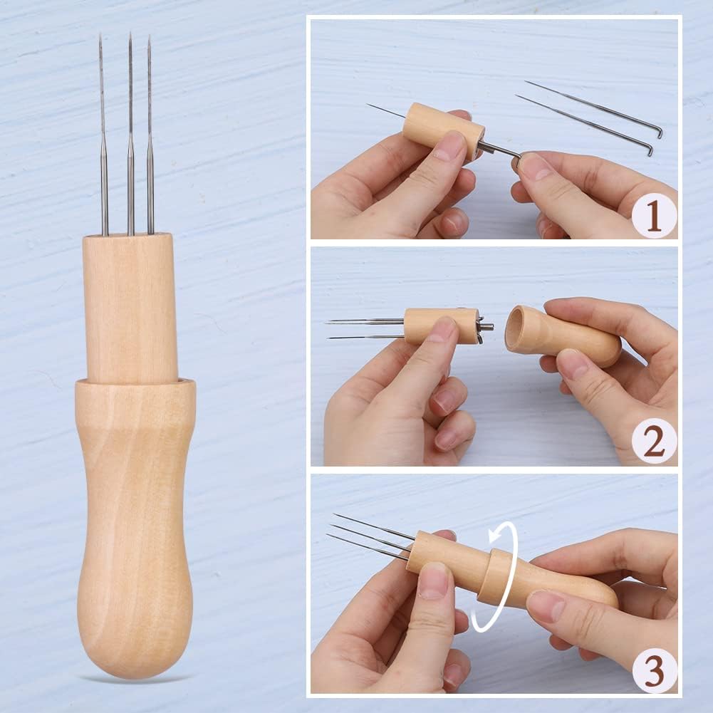 Mayboos Needle Felting Needles, 3 Needles with Wooden Holder