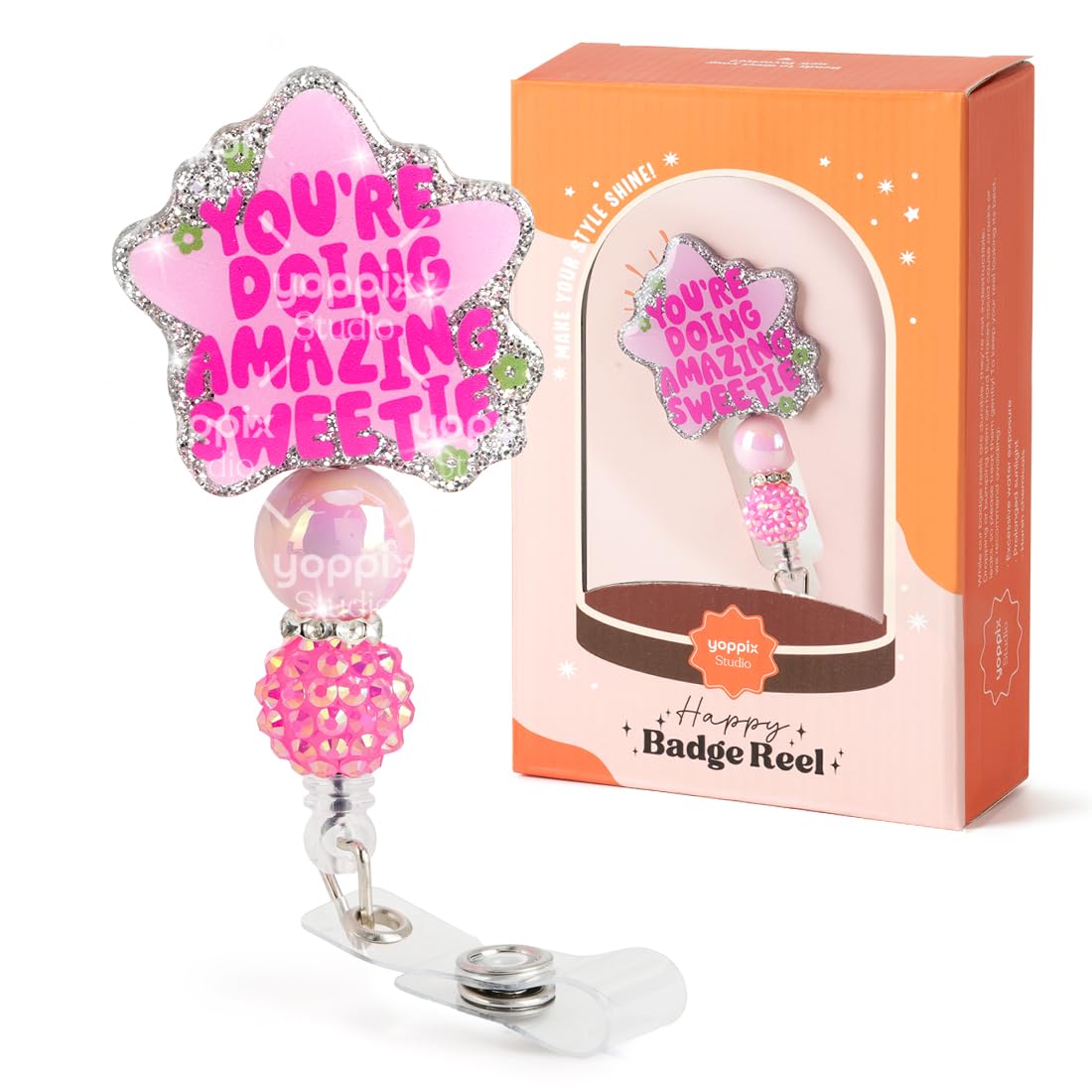 YOPPIX Halloween Badge Reel, The IV Ghost Sparkly Glitter Retractable Badge Reel for Nurses RN EN Doctor Paramedic Teachers Medical Office Womens