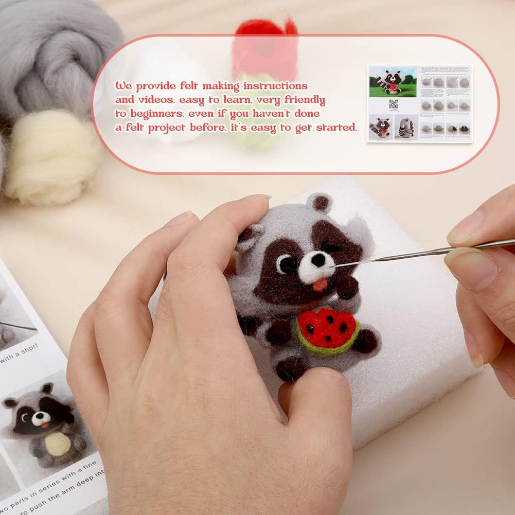 JUPEAN Needle Felting Kits for Beginners Adult Wool Felting kit Raccoon