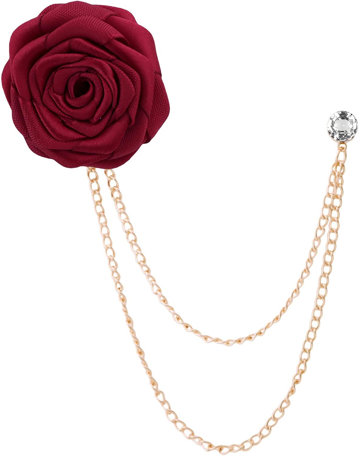 Bridegroom Wedding Brooches Rose Flower with Gold Leaf Brooch Floral Lapel Stick Handmade Boutonniere Pins Badge Tassel Chain Men's Suit Accessories