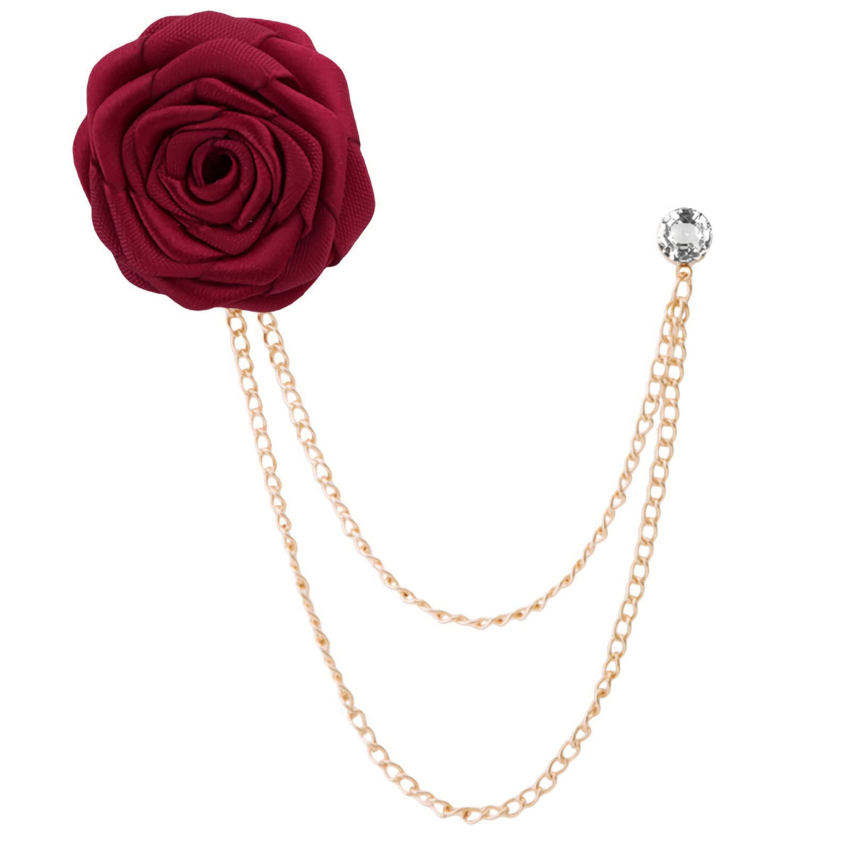 Bridegroom Wedding Brooches Rose Flower with Gold Leaf Brooch Floral Lapel Stick Handmade Boutonniere Pins Badge Tassel Chain Men's Suit Accessories
