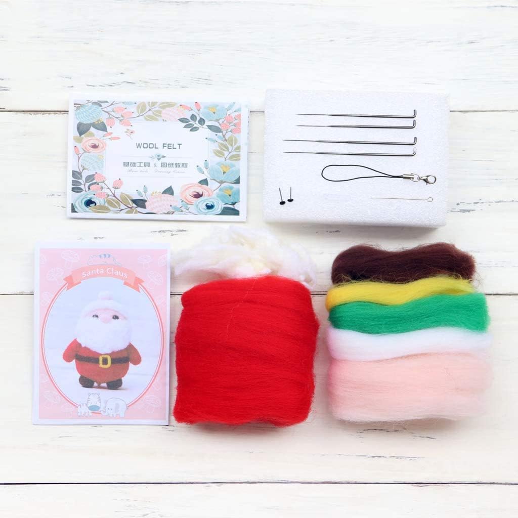 Szecl Santa Claus Wool Felting Kit Tool Supplies with Gift Box, Christmas Needle Felting Kit Beginner DIY Non Finished Poked Set Xmas Ornaments, 4Pcs Needles, 2Pcs Eyes, Felting Foam Mat, Instruction