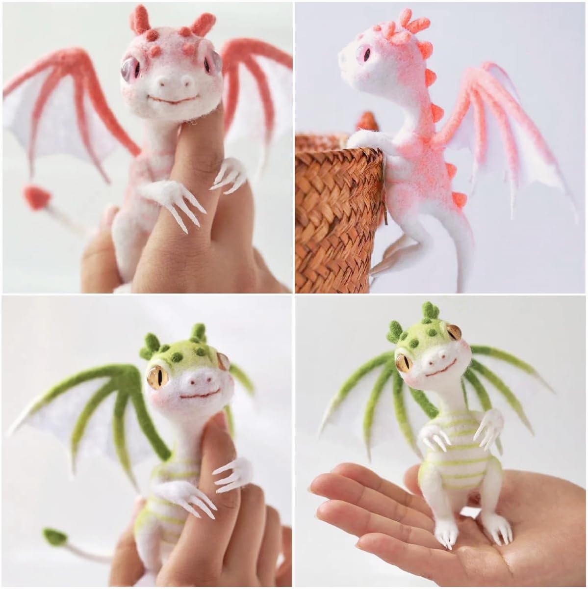 Needle Felting Kits for Beginners, Green and Pink Dragon Wool Felt Project