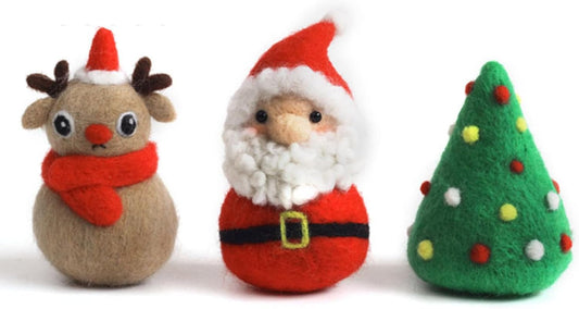 3 Pack Santa Claus Needle Felting Beginners Kits, Christmas Tree Reindeer