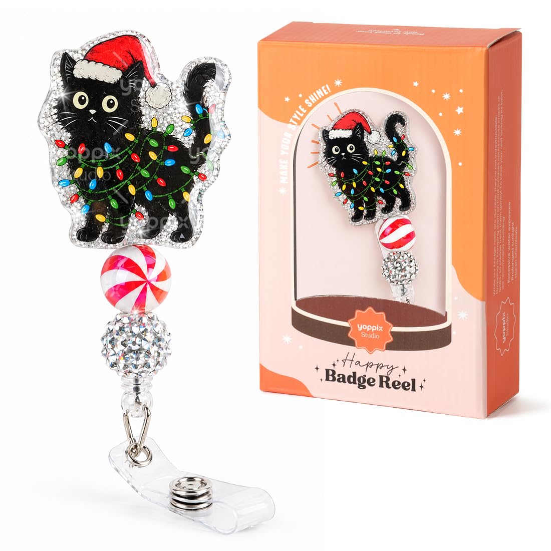 YOPPIX Halloween Badge Reel, Pumpkin Ghost Sparkly Glitter Retractable Badge Reel for Nurses RN EN Doctor Paramedic Teachers Medical Office Womens