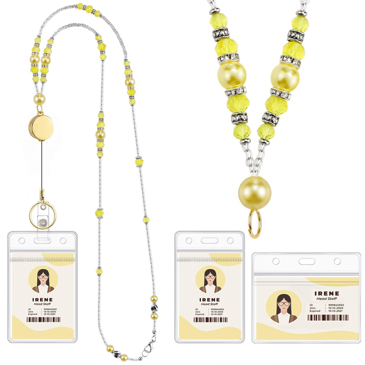 Beaded Teacher Lanyard with Retractable Badge Reel, Black