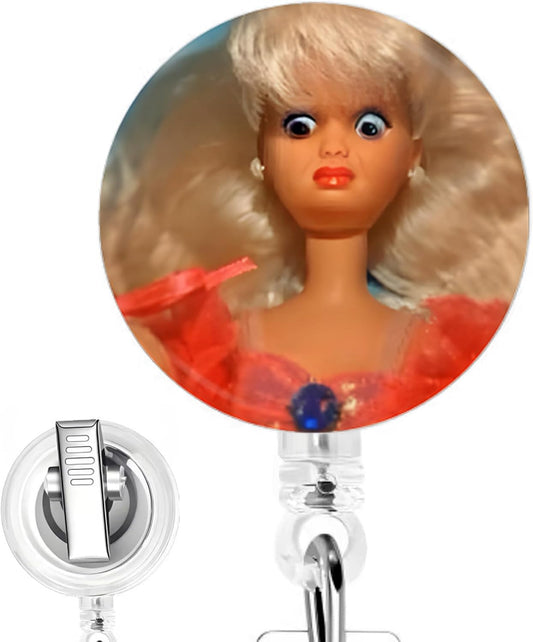 Blonde Cringe Doll Nurse Badge Reel – Cute Retractable ID Holder for Nurses, Nursing Students & Medical Staff – Fun Badge Clip for Work, Clinic, or Hospital