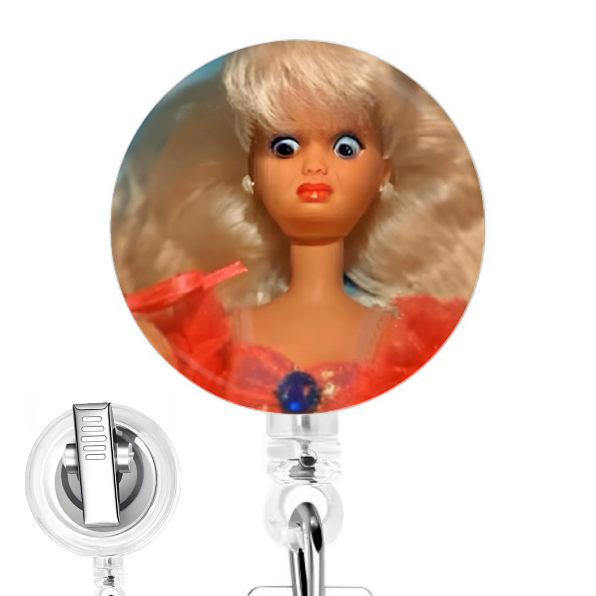 Blonde Cringe Doll Nurse Badge Reel – Cute Retractable ID Holder for Nurses, Nursing Students & Medical Staff – Fun Badge Clip for Work, Clinic, or Hospital