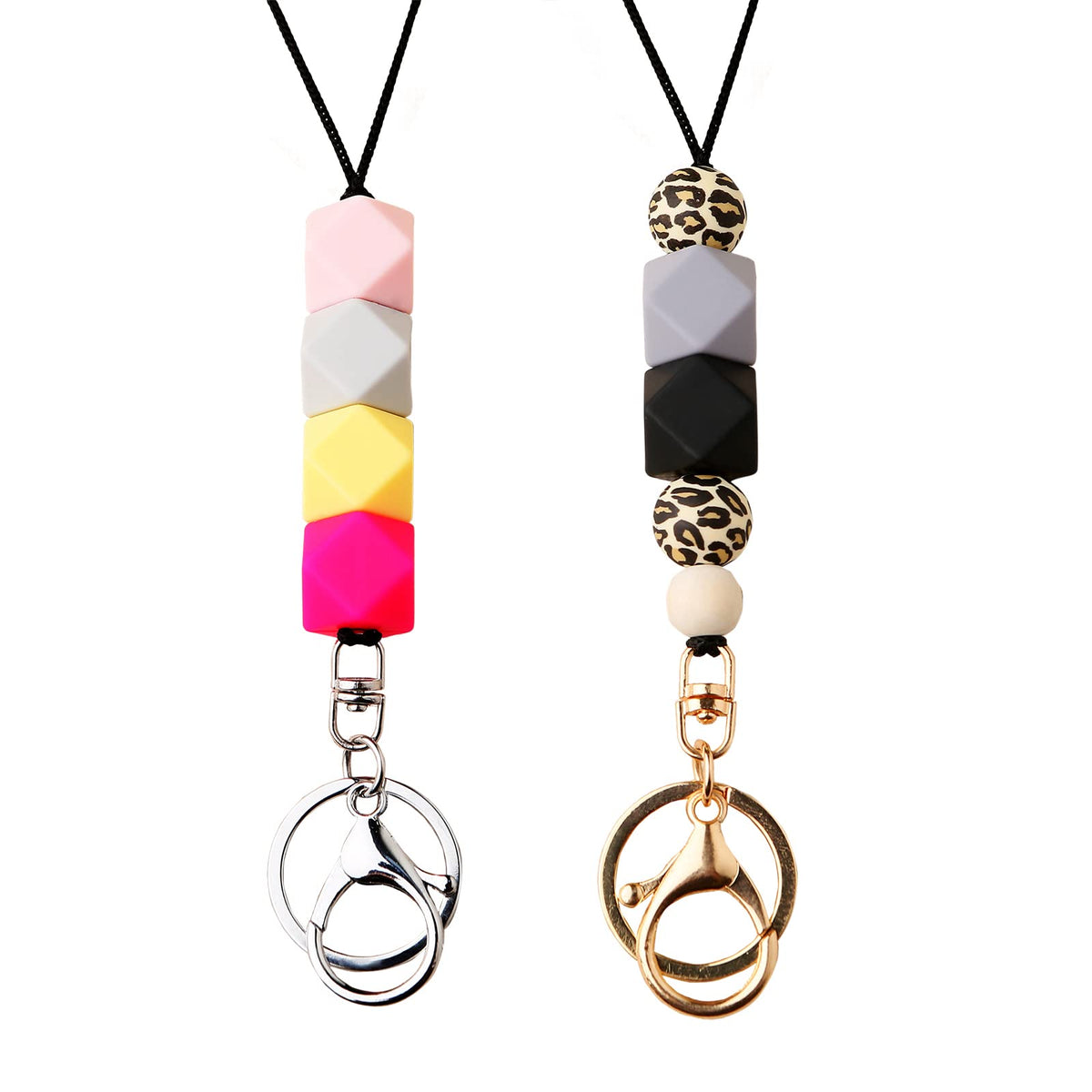 3PCS Teacher Breakaway Lanyards for Id Badges and Keys, Beaded Cute Badge Lanyards for Women Soft Nurse Necklace Boho Lanyards Fashion Silicone Bead Lanyard