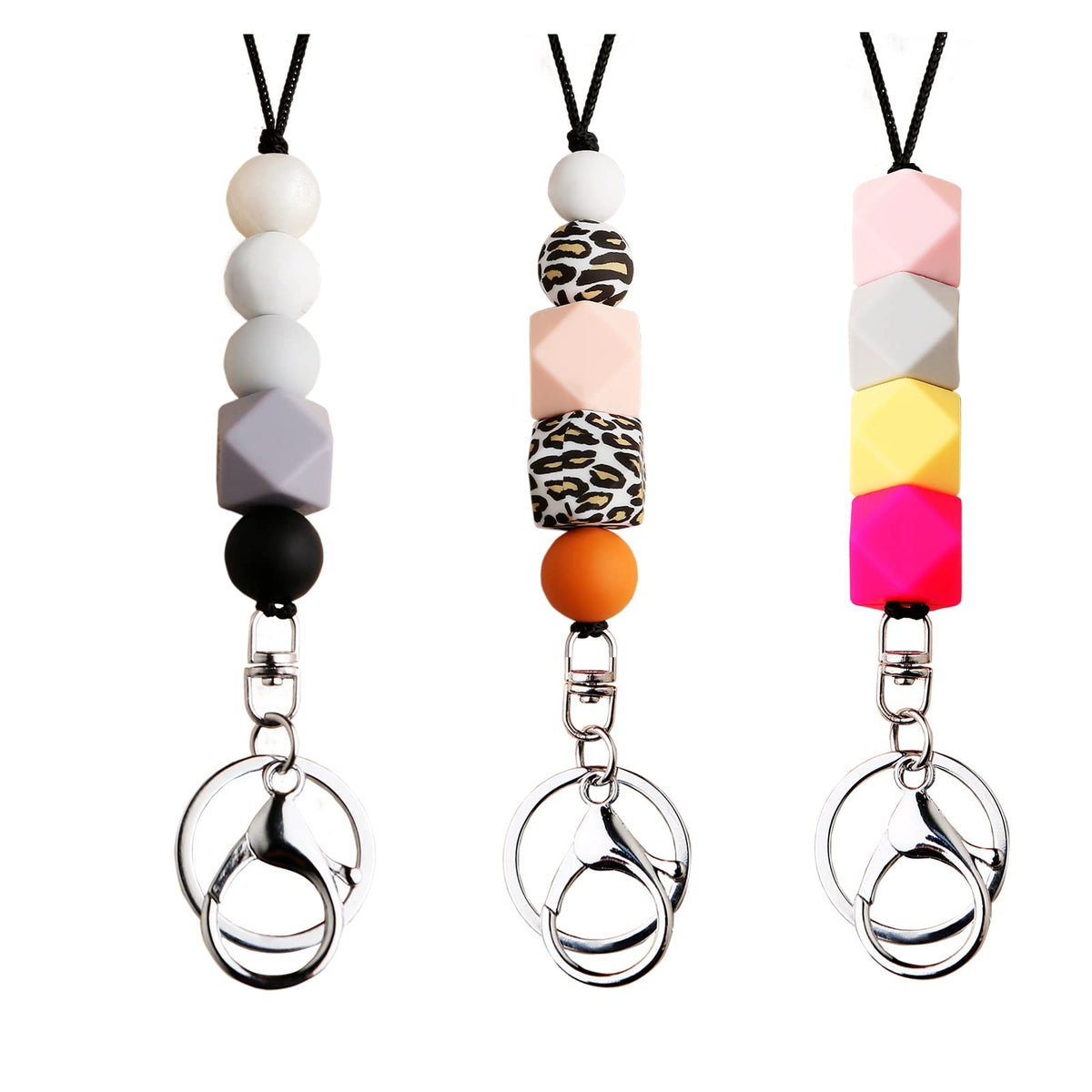 3PCS Teacher Breakaway Lanyards for Id Badges and Keys, Beaded Cute Badge Lanyards for Women Soft Nurse Necklace Boho Lanyards Fashion Silicone Bead Lanyard