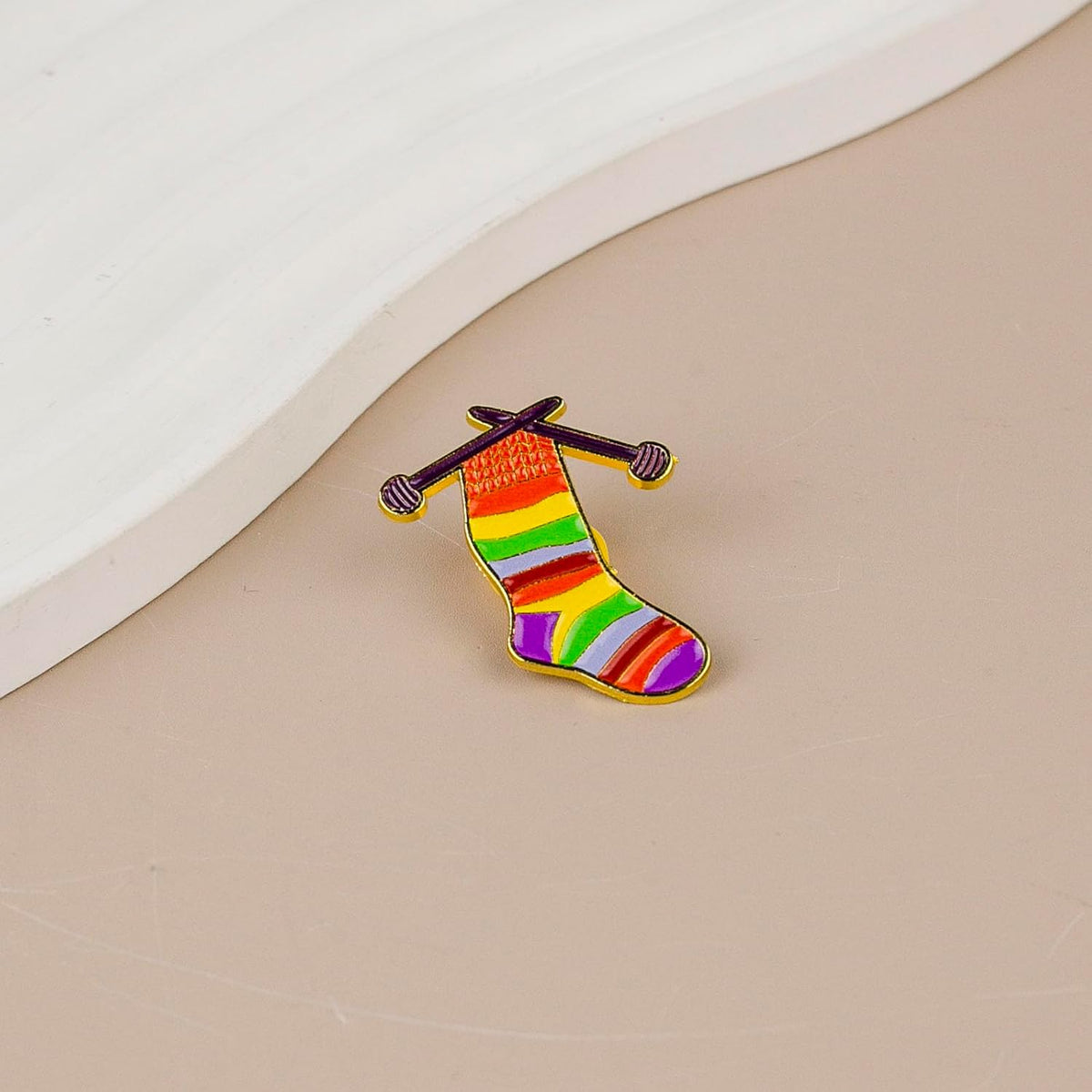 Colorful Knitting Sock Enamel Pin For Knitter Yarn Lover, Knitting Crafter Pin Brooch, Crafting DIY Crocheting Maker Brooch Badge, Handmade Fiber Arts Lapel Badges, Cozy Knitter Gift, Knitwear Jewelry Accessory