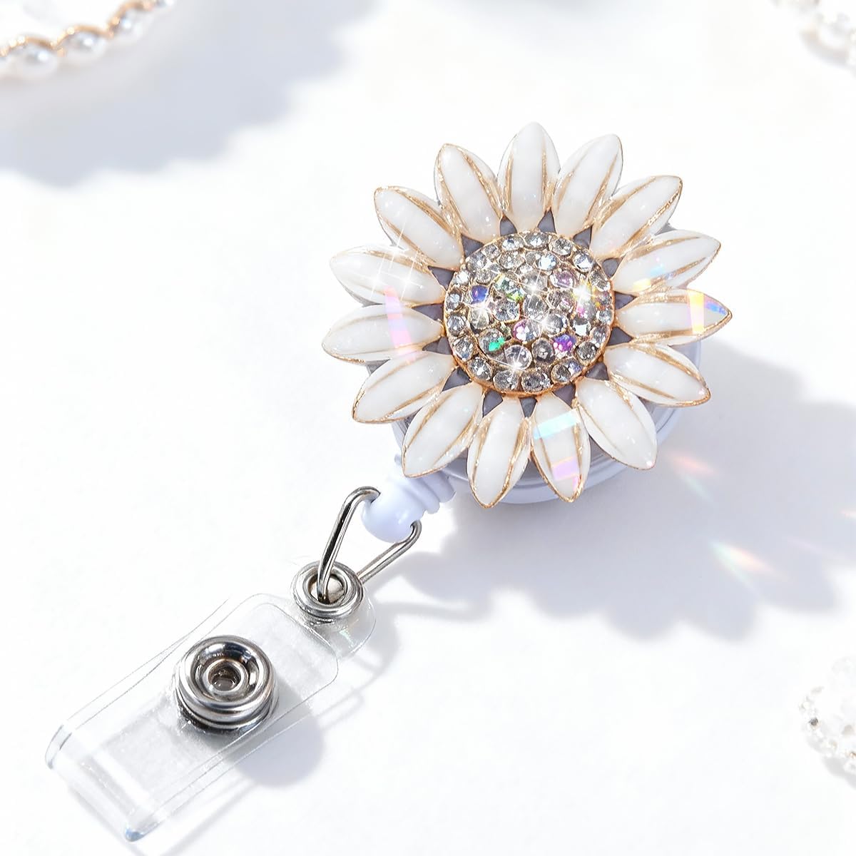 Flower ID Badge Holders Retractable with Alligator Clip, Name Badge Clips Retractable, Nurse Badge Reel Bling