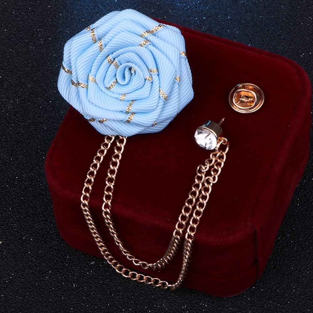 Fashion Bridegroom Wedding Brooches Fabrics Handmade Rose Flower Brooch Lapel Pin Badge Tassel Chain Men's Suit Accessories