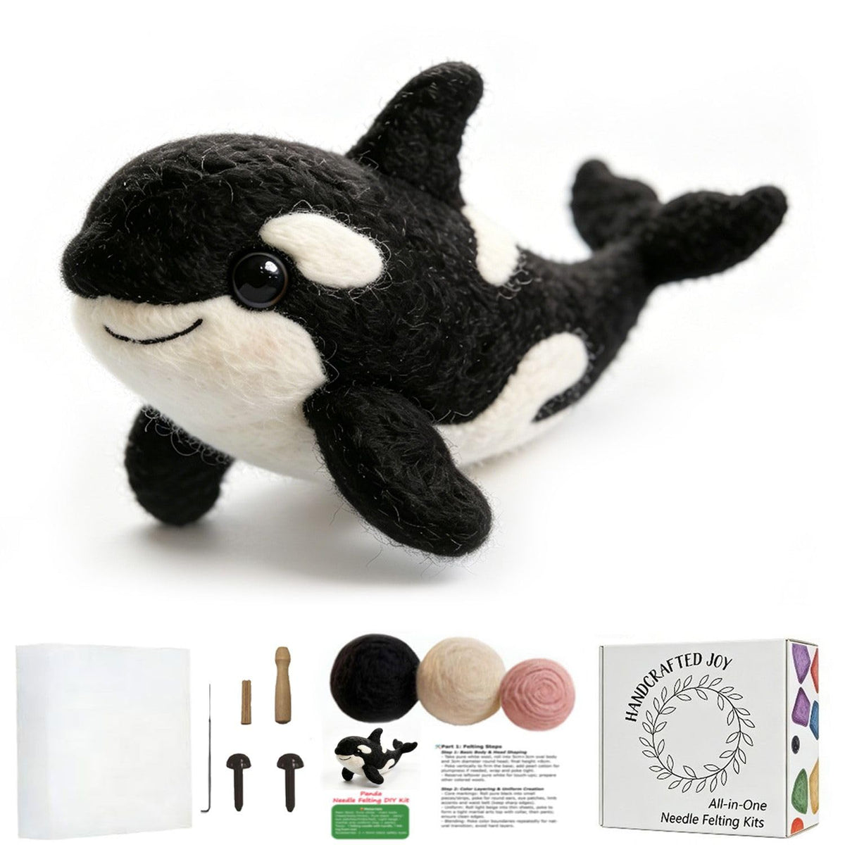 FACE N FACE DIY Needle Felting Kit Cute Blue Whale – Needle Felting Starter Kit with Fiber Roving, Needles, Felting Pad & Instructions | Felted Ocean Animal Kit for Beginners Adults | DIY Craft Gift