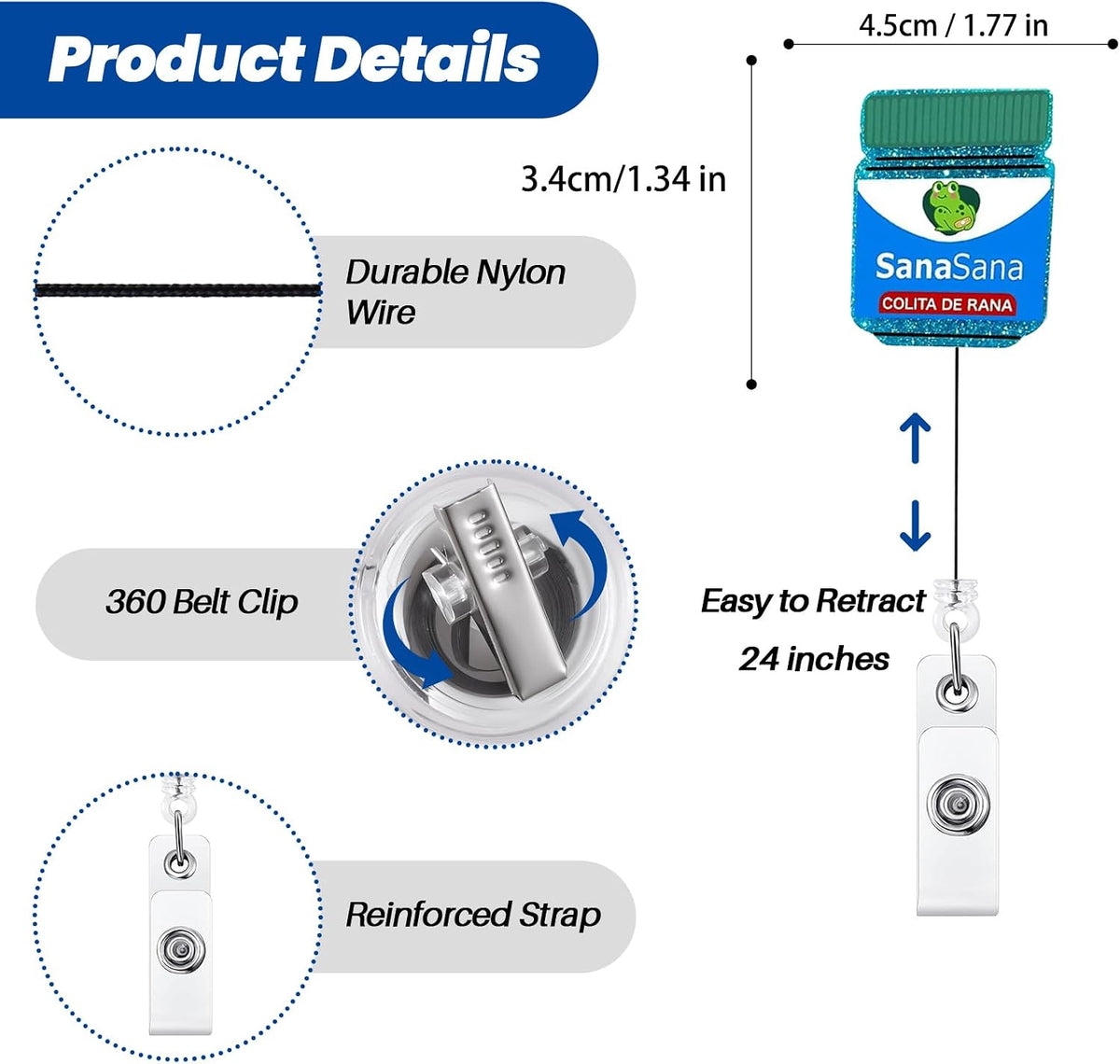 Sana Sana Colita De Rana Funny Badge Reel, Retractable RN Nurse ID Holder