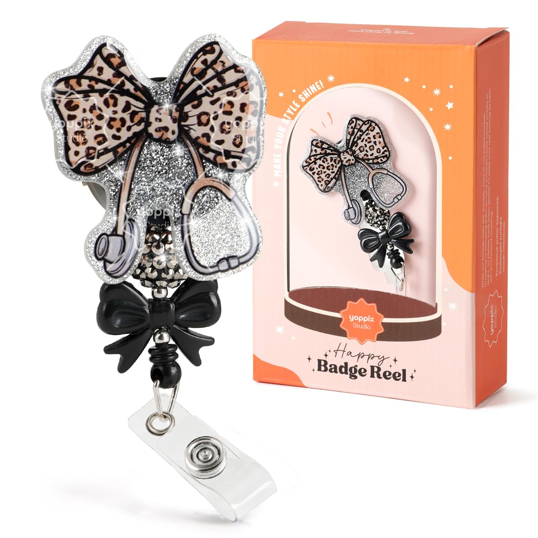 YOPPIX Halloween Badge Reel, The IV Ghost Sparkly Glitter Retractable Badge Reel for Nurses RN EN Doctor Paramedic Teachers Medical Office Womens