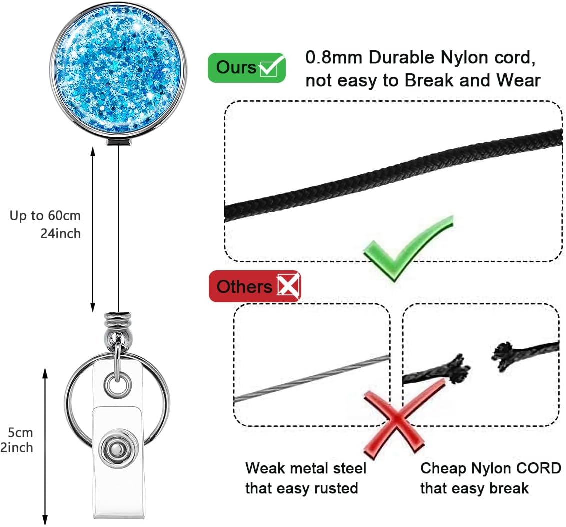 Glittery Retractable Badge Holder Reels with Belt Clip & Key Ring 6-Pack