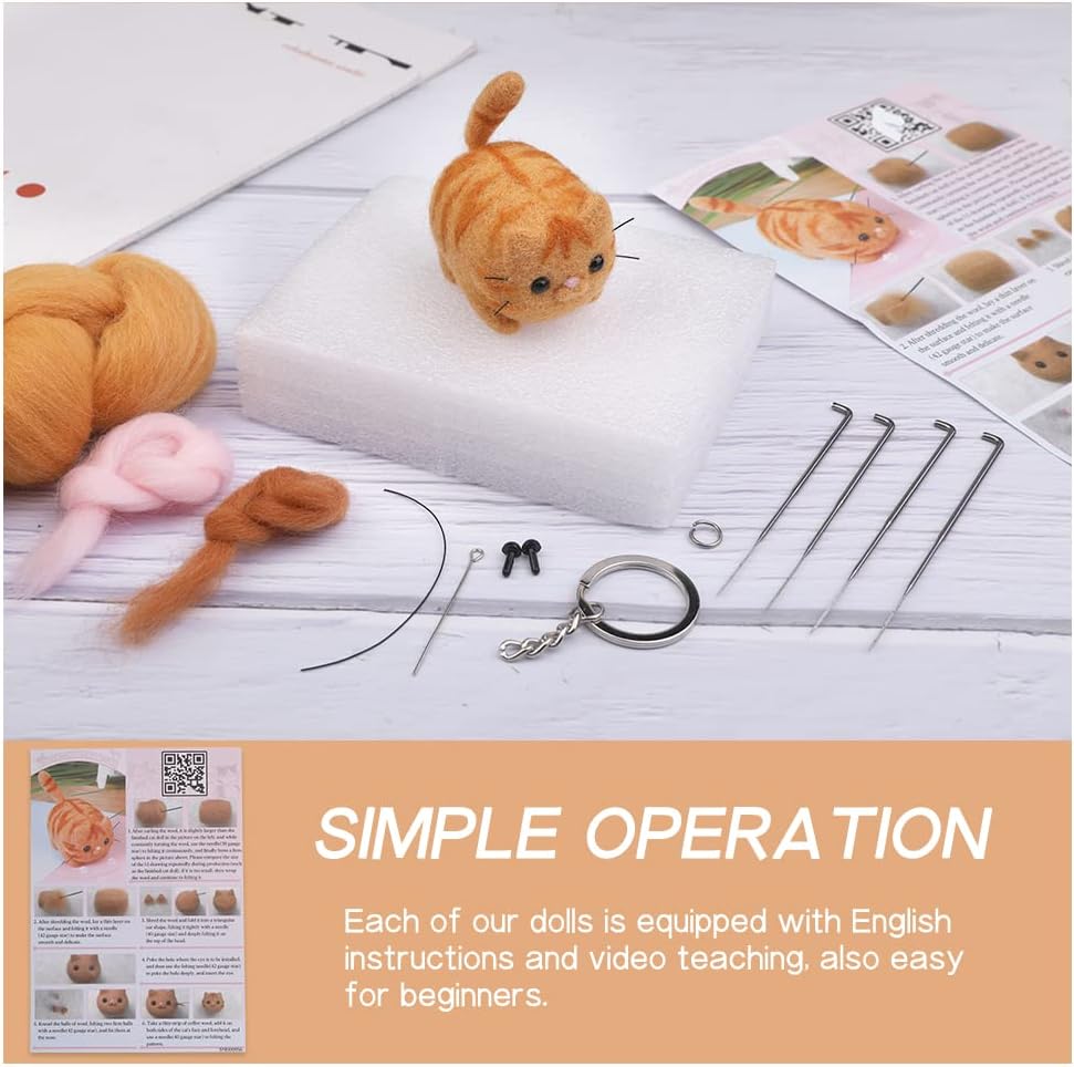 QMNNMA Needle Felting Kit, Garfield Needle Felting Set with Instruction