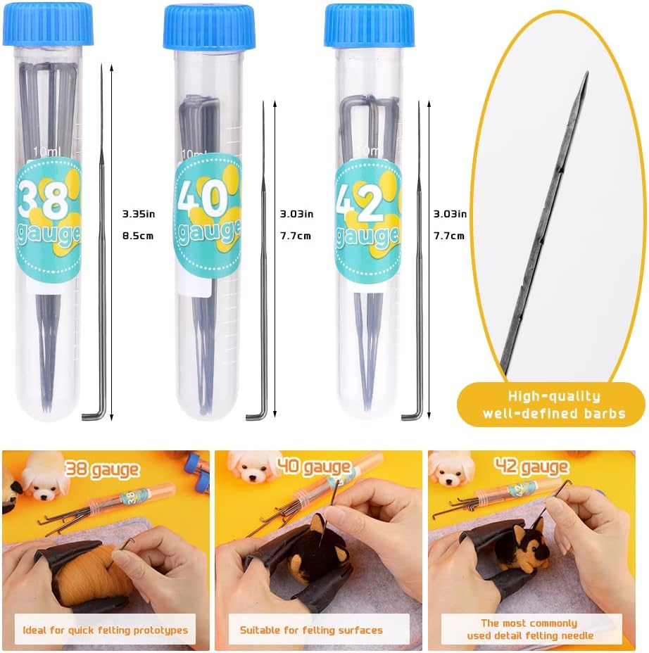 Needle Felt Starter Kit, 6 Pieces Dog Wool Needle Felting Kit, Needles Felting Supplies with Instruction,Felting Foam Mat, Wool Felting Kit for DIY Craft Animal Home Decoration