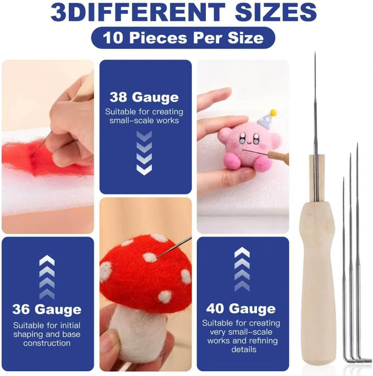 Phinus Needle Felting Ket, Needle Felting Supplies with 30pcs 3 Sizes Wool Felting Needles, Wooden Handle, Fingercots, Storage Box, Felting Needle Tools for Beginner & Professional DIY Felting Crafts