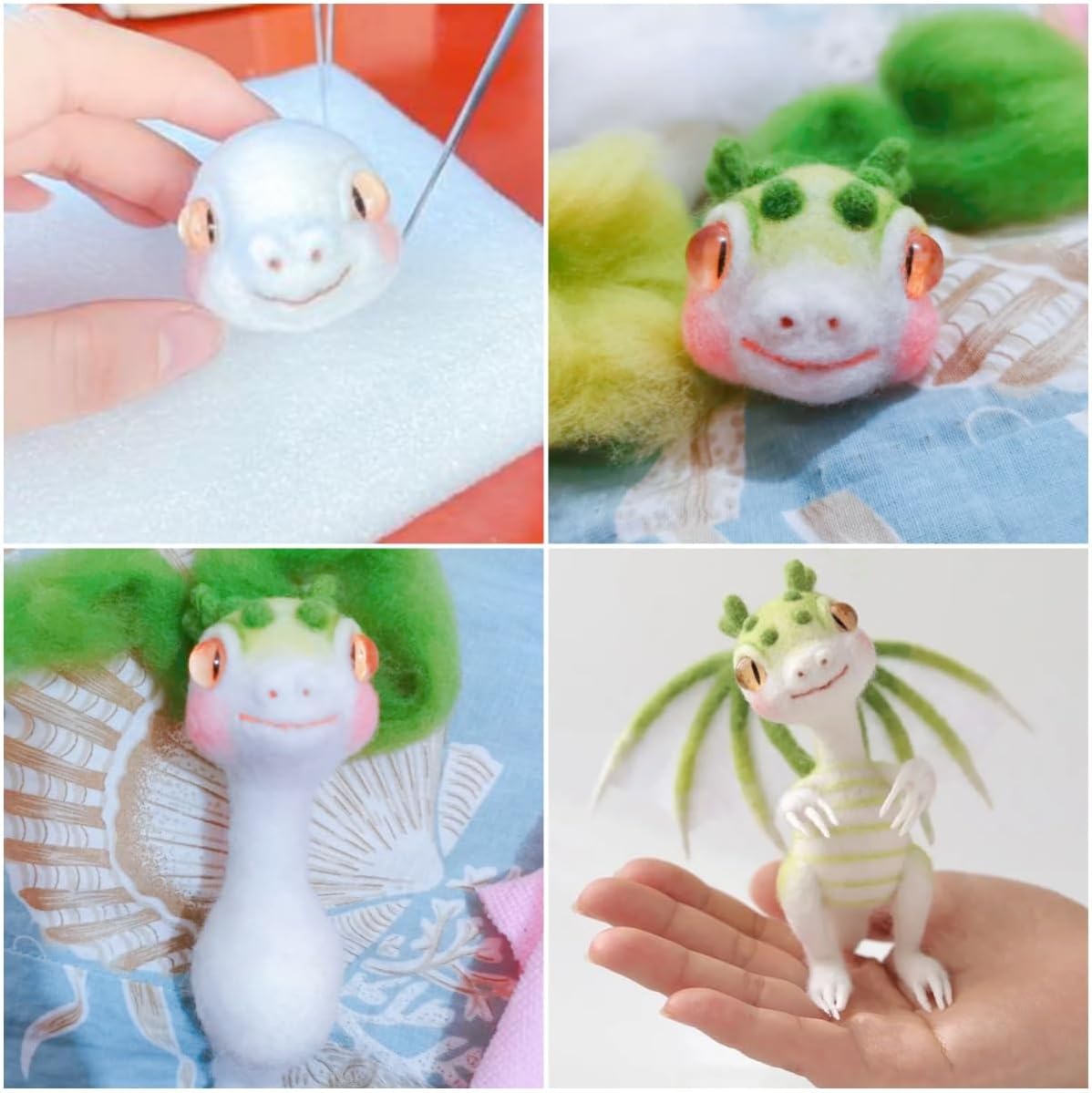 Needle Felting Kits for Beginners, Green and Pink Dragon Wool Felt Project