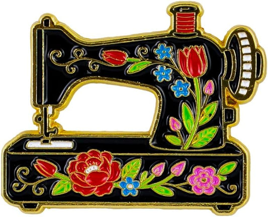 Floral Sewing Machine Enamel Pin For Quilting Lover, Vintage Quilter Pin Brooch, Retro Quilting Brooch Badge For Quilter Seamstress Tailor, DIY Crafting Lover Lapel Badges, Sewing Enthusiast Gift, Handmade Craft Jewelry Accessory