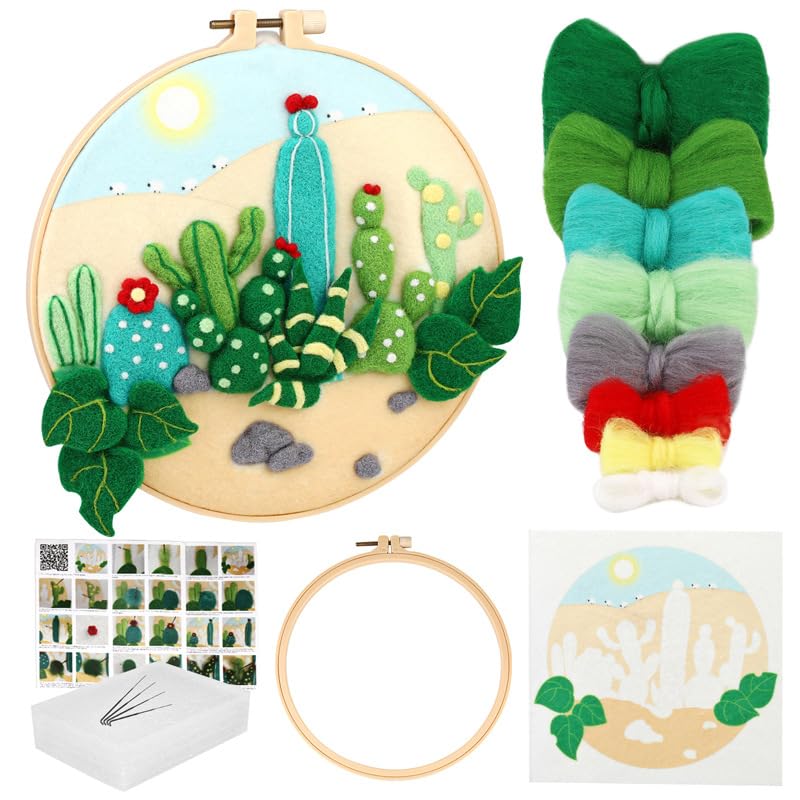 Wonafa DIY Wool Needle Felt Starter Kit, Beginner Needle Felt Kit with Wool Felt Bag, Felts Needles, Photo Frame, Foam Mat, Felts Cloth and Instructions for Home Decor, Art Crafts (K2)